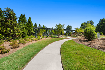Green Space Walking Path at Caveness Farms Apartments, Wake Forest North Carolina 